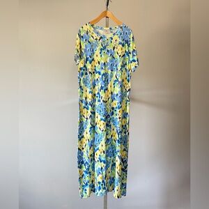Quacker Factory "Hello Spring" Floral and Bling Maxi Dress Color: Blue/Ylw Combo